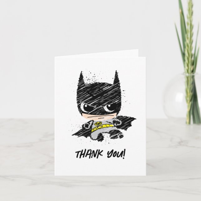 Cartão De Agradecimento Mini Clássico Batman Sketch Birthday - Obrigado (Frente)