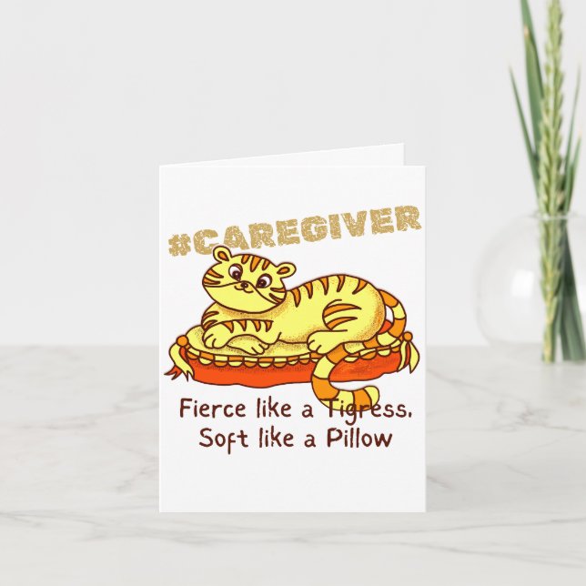 Cartão De Agradecimento Mini Tigresa Laranja no Travesseiro Cartoon Cuidad (Frente)