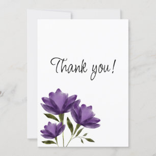 Cartão De Agradecimento Minialista romântico floral branco roxo