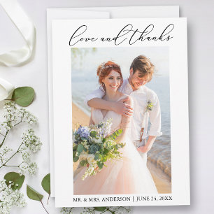Cartão De Agradecimento Mínima Caligrafia Moderna Foto de Casamento