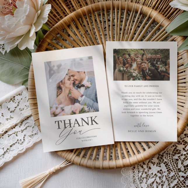 Cartão De Agradecimento Minimal Black & White Thank You Wedding  (Criador carregado)