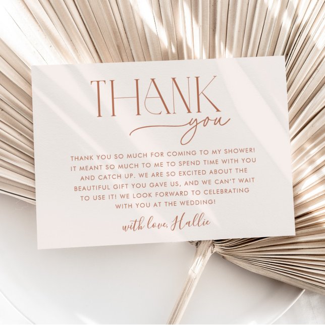 Cartão de Agradecimento Minimal Boho Neutro para C (Minimal Boho Bridal Shower Thank You Card)