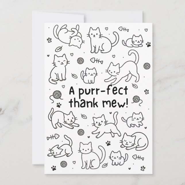 Cartão De Agradecimento Minimal Cat Doodle Thank You Card (Frente)