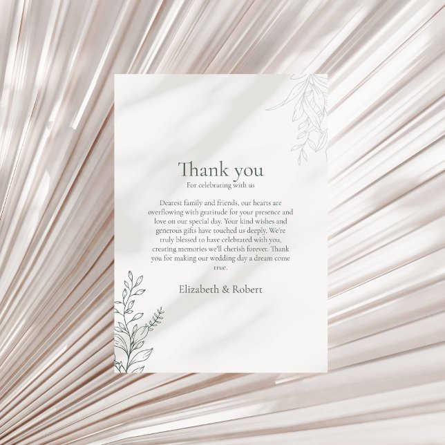 Cartão De Agradecimento Minimal Sage Green Botanical Thank You Card (Minimal Sage Green Botanical Thank You Card on a neutral dry palm leaf.)