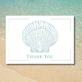 Cartão De Agradecimento Minimal Typography Aqua & White Seashell Wedding