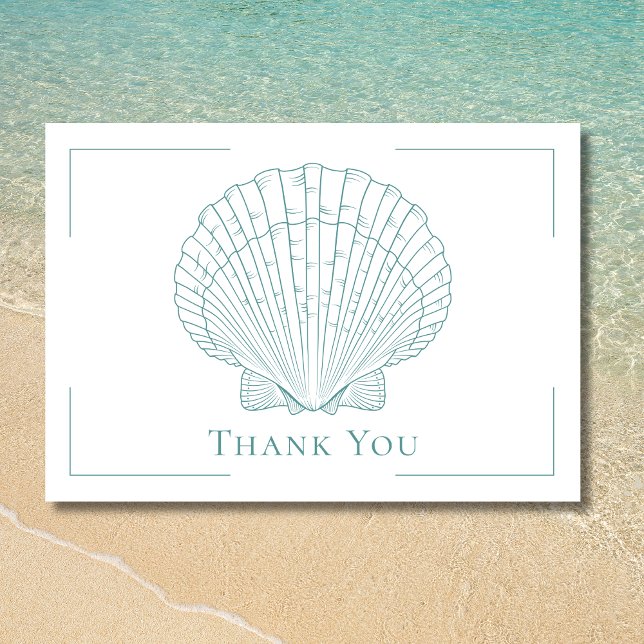 Cartão De Agradecimento Minimal Typography Aqua & White Seashell Wedding (Minimal Typography Aqua & White Seashell Wedding Thank You Card)