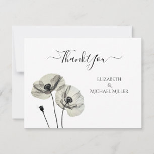 Cartão De Agradecimento Minimalismo Elegante Simples Poppies Pretos e Bran