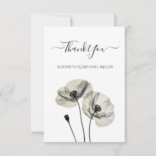 Cartão De Agradecimento Minimalismo Elegante Simples Poppies Pretos e Bran