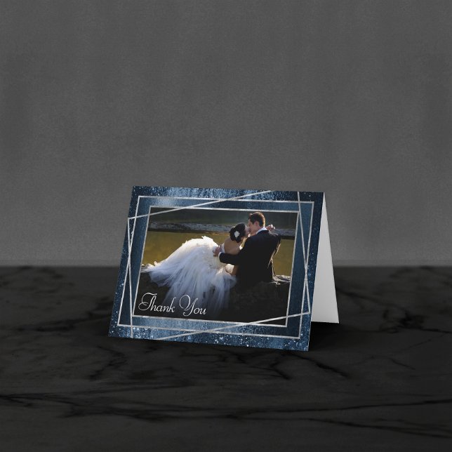 Cartão De Agradecimento Minimalismo Glitzy | Marinho Azul Escuro Foto Spar (Criador carregado)