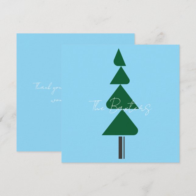 Cartão De Agradecimento Minimalist Abstract Green Chic Christmas Tree (Frente/Verso)