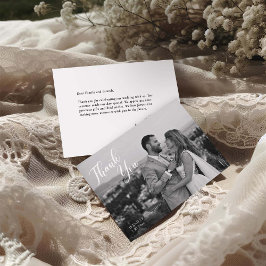 Cartão De Agradecimento Minimalist Black and White Wedding Photo