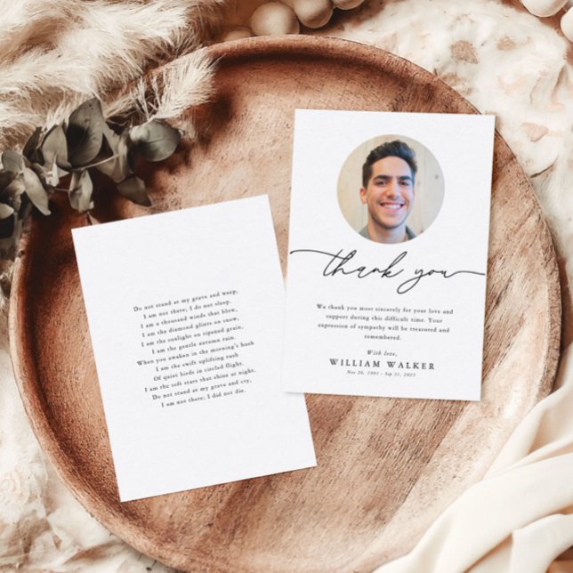 Cartão De Agradecimento Minimalist Elegant Funeral Sympathy Memorial Photo (Criador carregado)