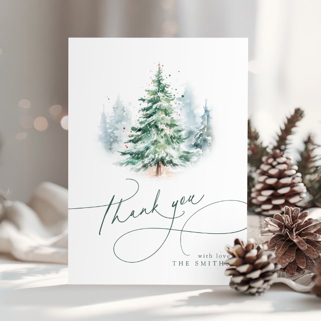 Cartão De Agradecimento Minimalist Elegant Script Christmas Tree Thank You (Minimalist Elegant Script Christmas Tree Thank You)