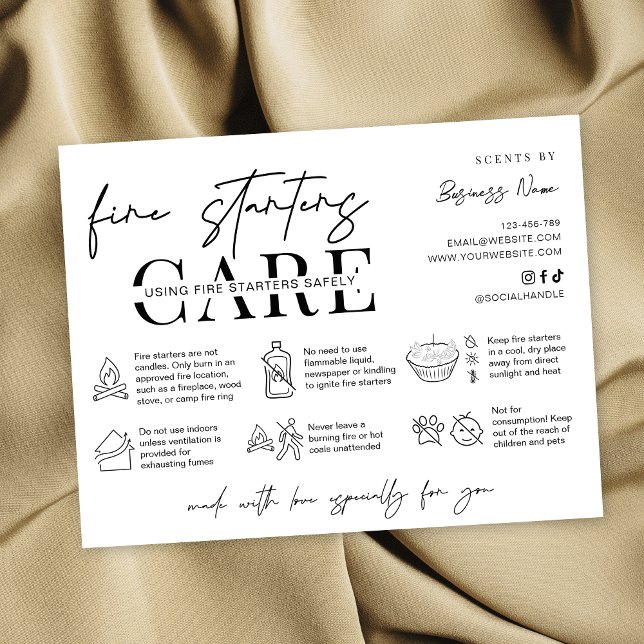 Cartão De Agradecimento Minimalist Fire Starters Warning Instructions Card (minimalist fire starters safety instructions cards with icons )