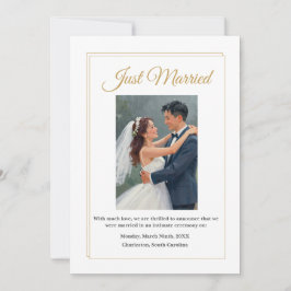 Cartão De Agradecimento Minimalist Gold Border Wedding Announcement Card