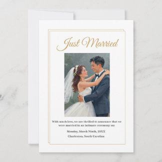 Cartão De Agradecimento Minimalist Gold Border Wedding Announcement Card