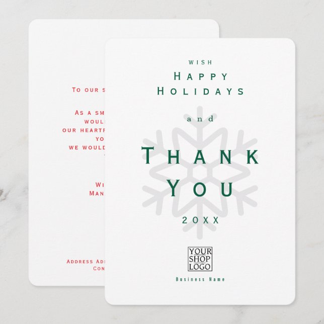 Cartão De Agradecimento Minimalist Holiday Thank You Business White (Frente/Verso)