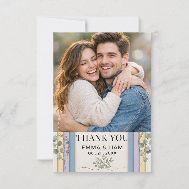 Cartão De Agradecimento Minimalist Pastel Arch Botanical Wedding (Frente)