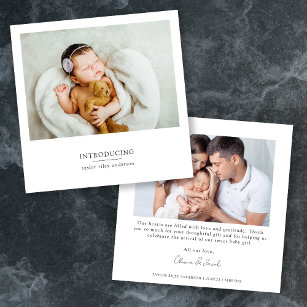 Cartão De Agradecimento Minimalist Photo Birth Stats New Baby