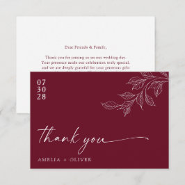 Cartão De Agradecimento Minimalist Script Burgundy Botanical Wedding