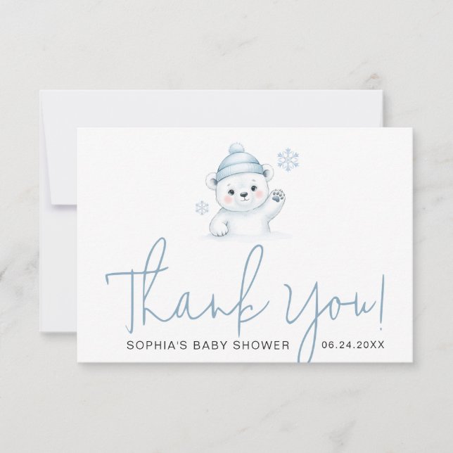 Cartão De Agradecimento Minimalist Script Typography Winter Baby Shower (Frente)