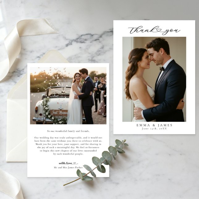 Cartão De Agradecimento Minimalist Script Wedding Photo Thank You (Wedding Thank You Card)