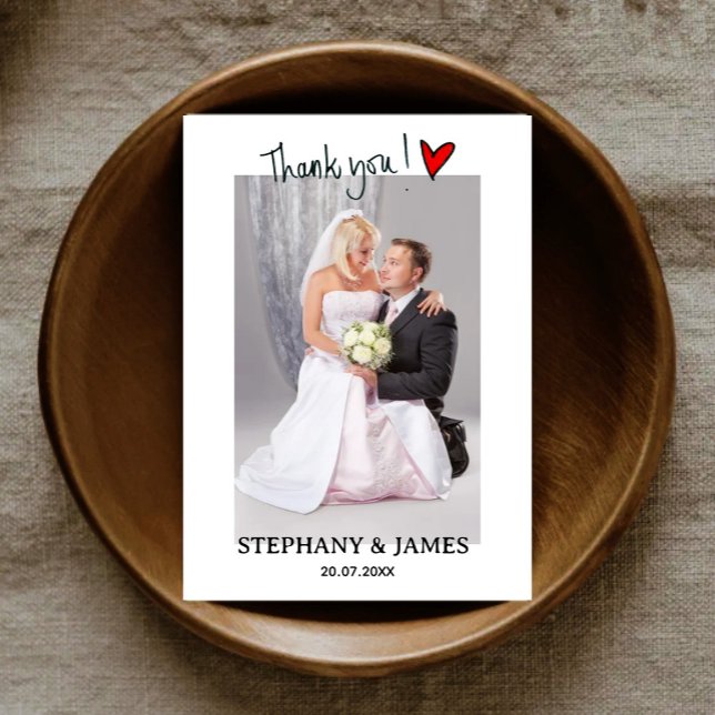 Cartão De Agradecimento Minimalist Simple Script Elegant Wedding Photo  (Criador carregado)