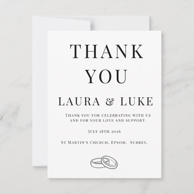 Cartão De Agradecimento Minimalist Wedding Thank You Card | Editable (Frente)