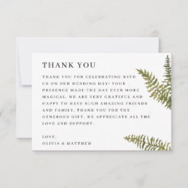 Cartão De Agradecimento Minimalist Woodland Nature Wedding | Elegant Fern