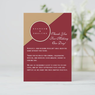 Cartão De Agradecimento Minimalista Burgundy & Camel Geométrico