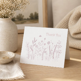 Cartão De Agradecimento Minimalista Campo de Flores Silvestres Rosa Obriga