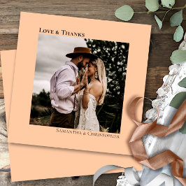 Cartão De Agradecimento Minimalista Coral Rosa Simples Casamento Foto Amor