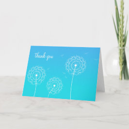 Cartão De Agradecimento Minimalista Flor de Dente-de-Leão Azul Branco Obri