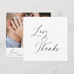 Cartão De Agradecimento Minimalista Foto Preta de Casamento de Amor e Grat