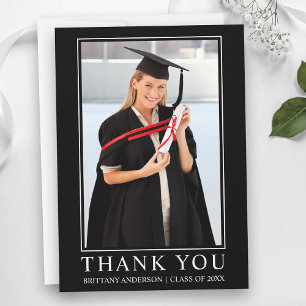 Cartão De Agradecimento Minimalista Preto Moderno Foto Graduação