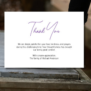Cartão De Agradecimento Minimalista Preto Roxo Simpatia Funeral Tradiciona