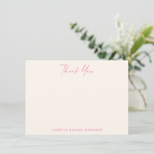 Cartão De Agradecimento Minimalista Rosa Quente Creme Personalizado Bat Mi