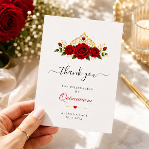 Cartão De Agradecimento Minimalista Rosa Vermelha Floral Quinceañera Agrad