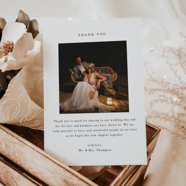 Cartão De Agradecimento Minimalistic Black & White 2-Photo Wedding (Criador carregado)