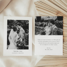Cartão De Agradecimento Minimalistic Black & White 2-Photo Wedding