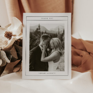 Cartão De Agradecimento Minimalistic Black & White Wedding Photo Script
