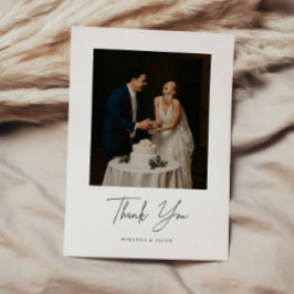 Cartão De Agradecimento Minimalistic Script Lettering Wedding Photo