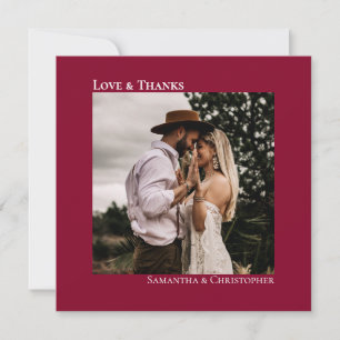 Cartão De Agradecimento Mínimo Cranberry Red Weding Foto Love &