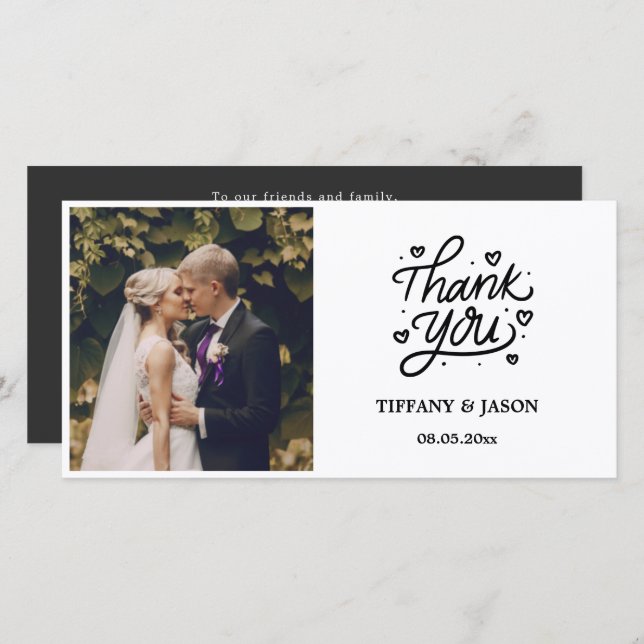 Cartão De Agradecimento Mínimo do Coração de Caligrafia Moderna Negra (Frente/Verso)