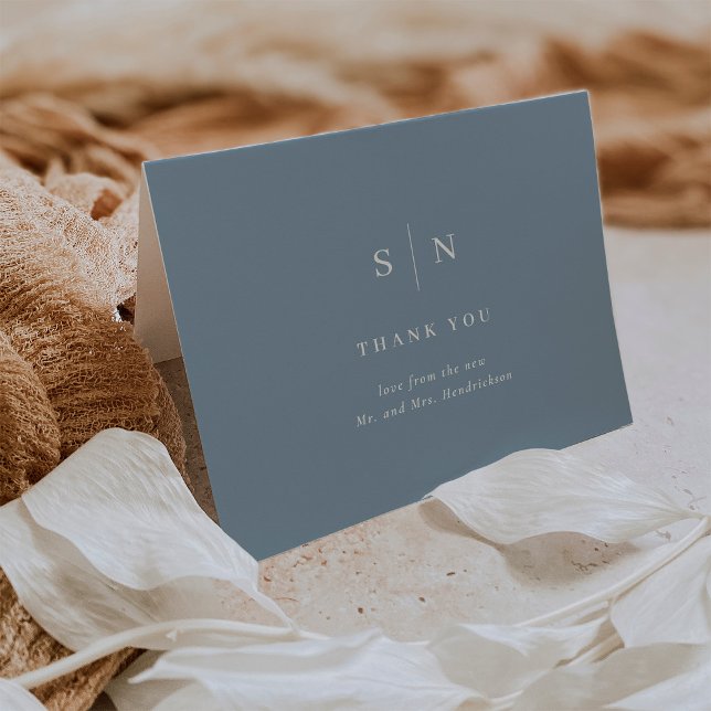 Cartão De Agradecimento Mínimo e Chic | Casamento Azul e Branco Dusty (Criador carregado)