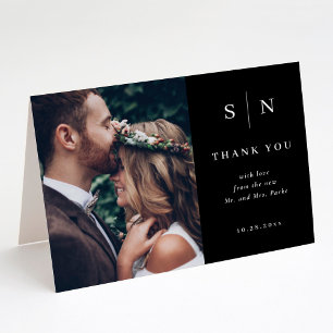 Cartão De Agradecimento Mínimo e Chic Casamento de Foto Preta