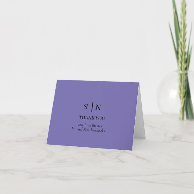Cartão De Agradecimento Mínimo e Chic | Casamento Roxo (Frente)