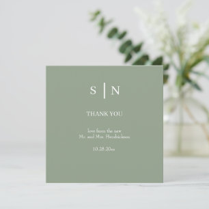 Cartão De Agradecimento Mínimo e Chic Sage Green and White Weds