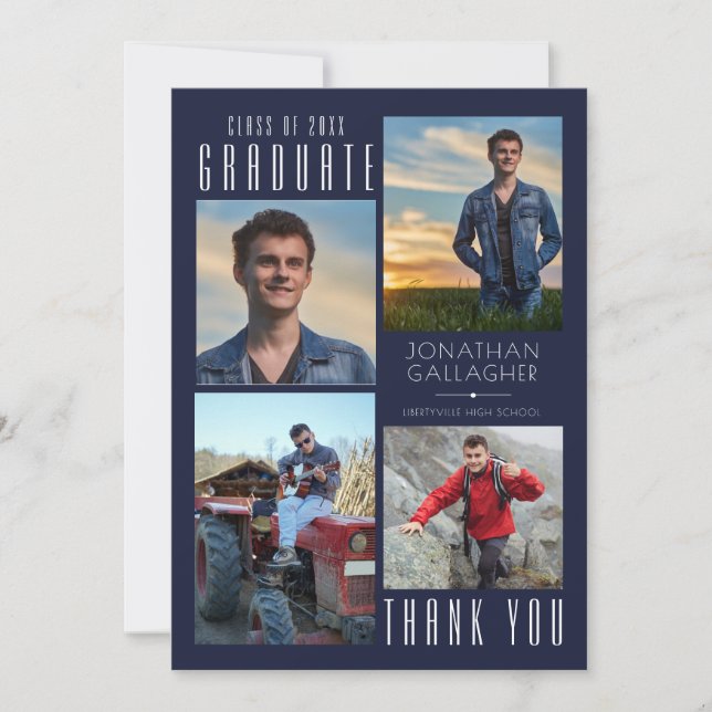 Cartão De Agradecimento Mínimo FORMANDO elegante, OBRIGADO A VOCÊ, Marinho (Frente)