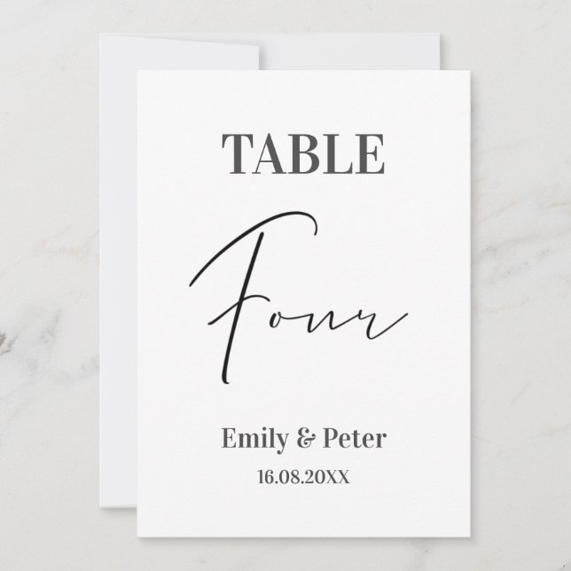 Cartão De Agradecimento Mínimo Moderno de CASAMENTO Branco Quatro Números  (Frente)